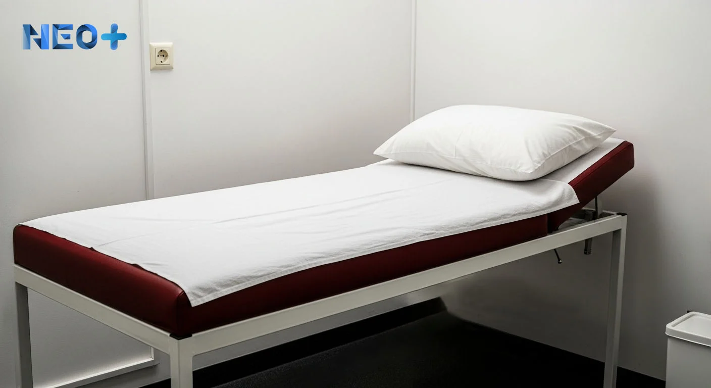 Красная медицинская кушетка в частном вытрезвителе